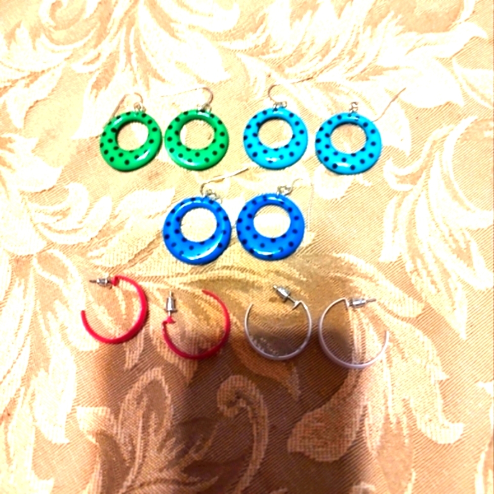🐦💚🐦 Fun Adorable 80's Does 50's Novelty Earring Set (Set/5)